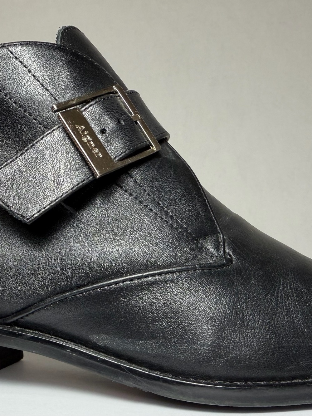 VTG Etienne Aigner Black Leather Buckle Ankle Monk Boots 8.5M